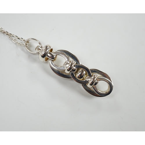 956 - A modern Links of London silver oval link line pendant, 52mm, on a 925 fine link chain, 58cm, in Lin... 