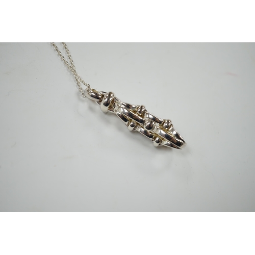 956 - A modern Links of London silver oval link line pendant, 52mm, on a 925 fine link chain, 58cm, in Lin... 