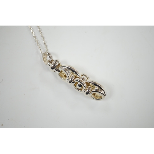 956 - A modern Links of London silver oval link line pendant, 52mm, on a 925 fine link chain, 58cm, in Lin... 