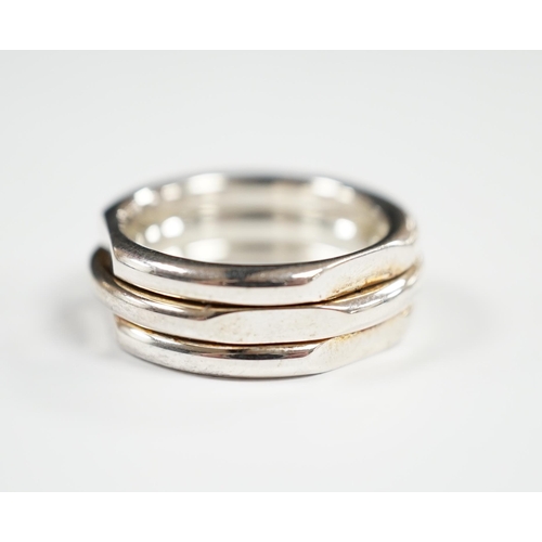 958 - A modern Links of London silver triple band ring, size L, in Links of London box.