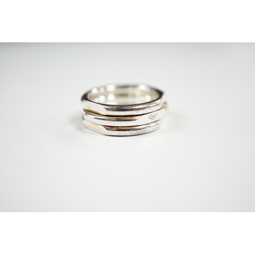 958 - A modern Links of London silver triple band ring, size L, in Links of London box.