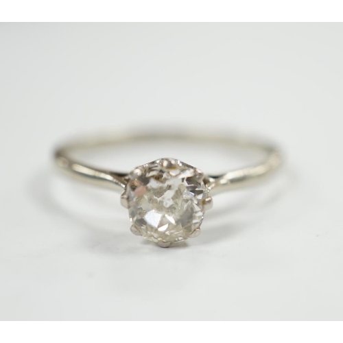 964 - A white metal and solitaire diamond set ring, size Q, gross weight 2.1 grams, the stone approximatel... 