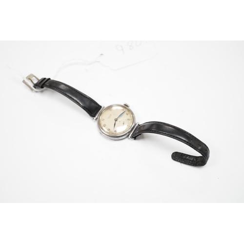 980 - A gentleman's 1930's stainless steel Longines manual wind wrist watch, with Arabic dial and subsidia... 