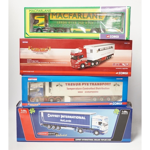 1267 - Four boxed Corgi and Universal Hobbies 1:50 scale articulated trucks; a Scania refrigerated lorry (C... 