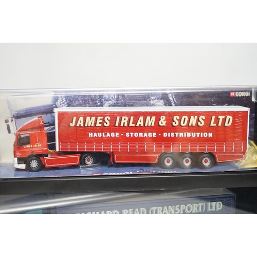 1272 - Four boxed Corgi and Universal Hobbies 1:50 scale articulated trucks; a Leyland DAF lorry (75401), a... 