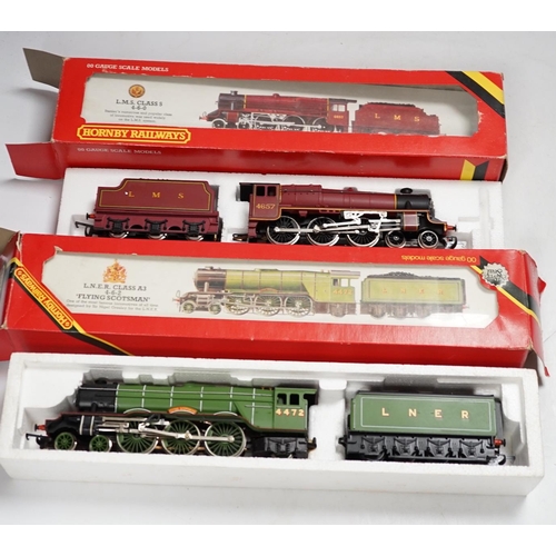 1254 - Five boxed Hornby Railways 00 gauge locomotives including; an LMS Black Five (R840), an LMS Class Fi... 