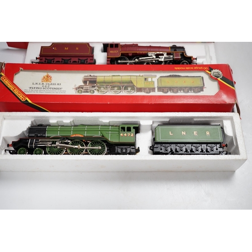 1254 - Five boxed Hornby Railways 00 gauge locomotives including; an LMS Black Five (R840), an LMS Class Fi... 