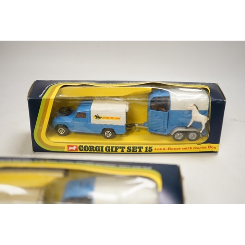 1255 - Two boxed Corgi Toys Gift Set 15; Land-Rover with Rices Beaufort Double Horse Box, both complete wi... 