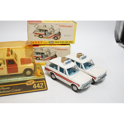 1261 - Five boxed Dinky Toys; Rover 75 Saloon (156) in correct two-tone green colour spot box, two Police P... 