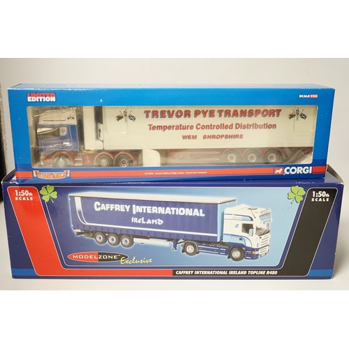 1267 - Four boxed Corgi and Universal Hobbies 1:50 scale articulated trucks; a Scania refrigerated lorry (C... 