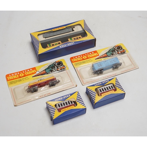 1270 - Seventy-two boxed items of Lone Star 000 gauge model railway including; a tunnel, Brake End Coaches,... 