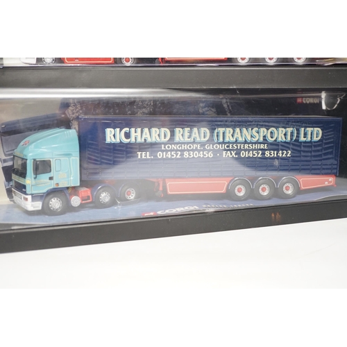 1272 - Four boxed Corgi and Universal Hobbies 1:50 scale articulated trucks; a Leyland DAF lorry (75401), a... 