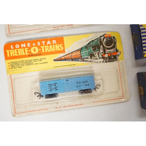 1273 - Sixty-two boxed items of Lone Star 000 gauge model railway including; a tunnel, Brake End Coaches, b... 