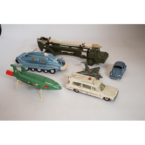 1292 - Twenty-two Dinky Toys mostly for restoration, including a Car Carrier (984), Missile Erector, Missil... 