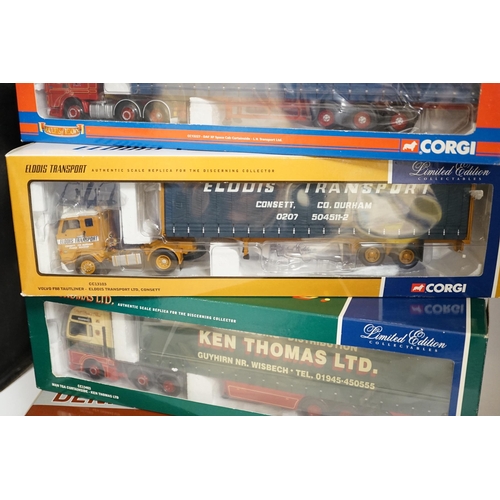 1294 - Four boxed Corgi 1:50 scale articulated trucks; a DAF XF Space Cab Curtainside lorry (CC13227), a MA... 