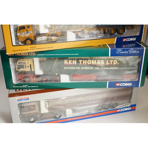 1294 - Four boxed Corgi 1:50 scale articulated trucks; a DAF XF Space Cab Curtainside lorry (CC13227), a MA... 