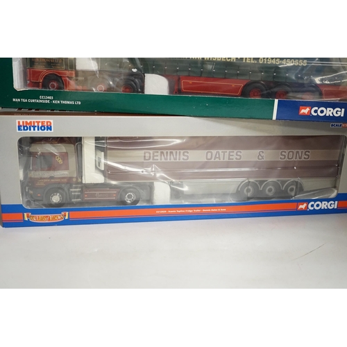 1294 - Four boxed Corgi 1:50 scale articulated trucks; a DAF XF Space Cab Curtainside lorry (CC13227), a MA... 