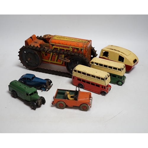 1303 - Twenty Dinky toys for restoration, including a Hudson Sedan, Loudspeaker van, Double deck Bus, Vangu... 