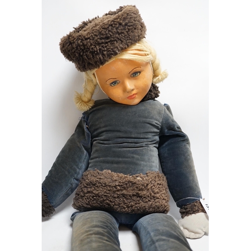 1313 - A large Dean's Ragbook cloth doll, circa 1937, Sonja Henie. Some slight rubbing on face, one arm loo... 