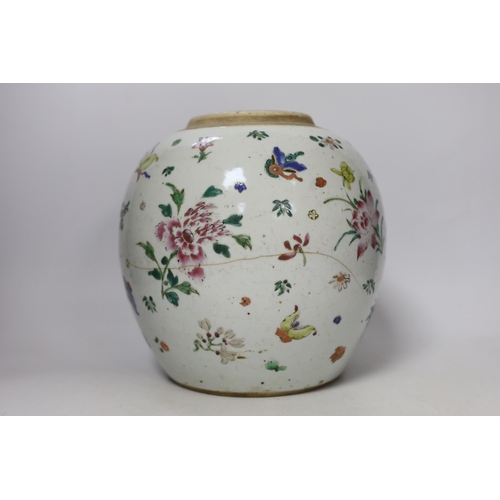 1356 - A Chinese famille rose ovoid jar, 18th century, 22cm