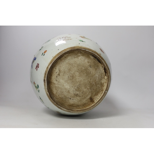 1356 - A Chinese famille rose ovoid jar, 18th century, 22cm