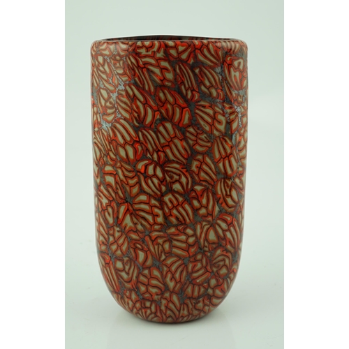 1366 - ** ** Vittorio Ferro (1932-2012 A Murano glass Murrine vase, cup shaped decorated with red and white... 