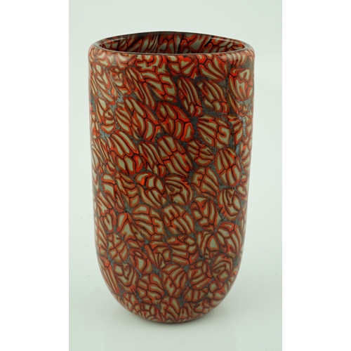 1366 - ** ** Vittorio Ferro (1932-2012 A Murano glass Murrine vase, cup shaped decorated with red and white... 