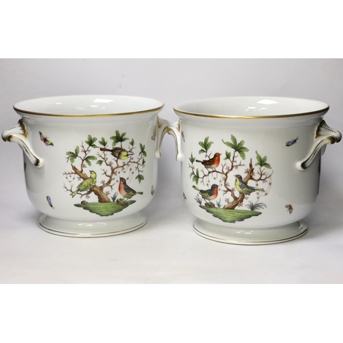 1367 - A pair of large Herend Rothschild birds pattern jardinieres, 20.5cm tall