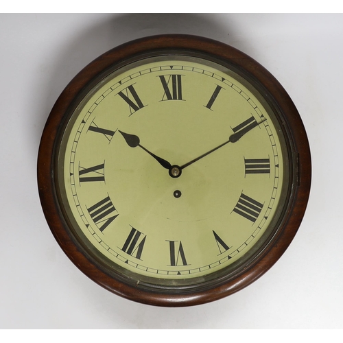 1377 - A Victorian mahogany fusee wall dial clock, 37cm diameter