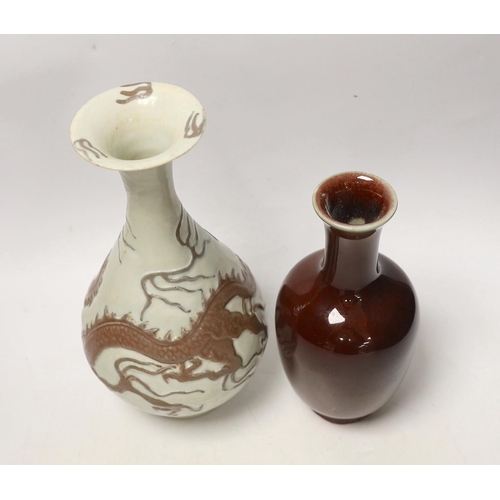 1378 - A Chinese sang de boeuf glaze vase and another copper red dragon vase, tallest 26cm