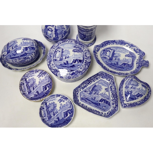 1381 - A collection of Spode Italian blue and white trinket boxes, dishes and two vases, (13)