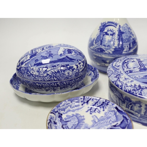 1381 - A collection of Spode Italian blue and white trinket boxes, dishes and two vases, (13)