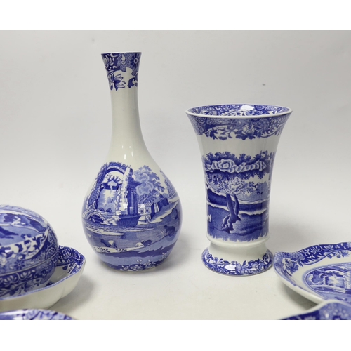 1381 - A collection of Spode Italian blue and white trinket boxes, dishes and two vases, (13)