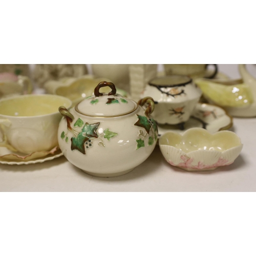 1386 - A quantity of Belleek porcelain tea and decorative wares, 1st period and later