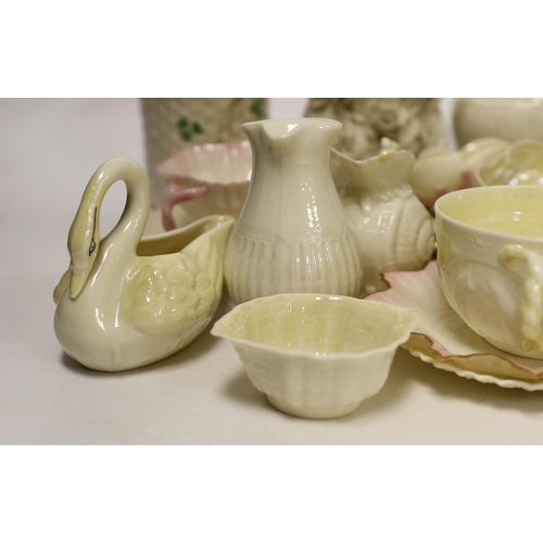 1386 - A quantity of Belleek porcelain tea and decorative wares, 1st period and later