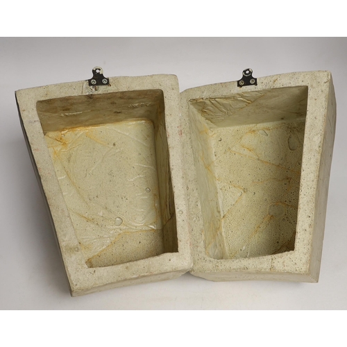 1390 - A pair of cast resin key stones, the underside reads COADES Lithodipyra LONDON, 25cm