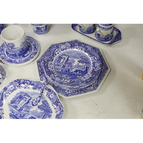 1394 - A Spode Italian part breakfast set to include jam and honey pots and covers mugs dishes etc