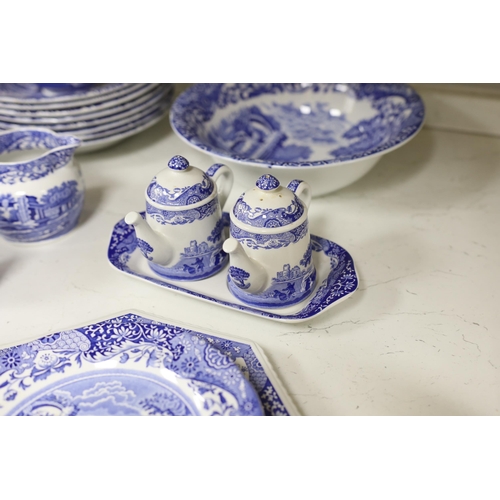 1394 - A Spode Italian part breakfast set to include jam and honey pots and covers mugs dishes etc