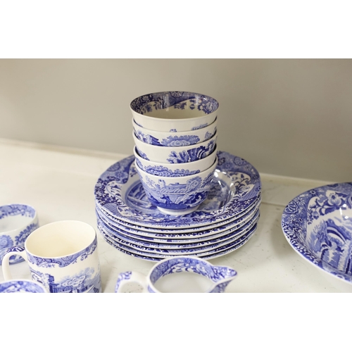 1394 - A Spode Italian part breakfast set to include jam and honey pots and covers mugs dishes etc