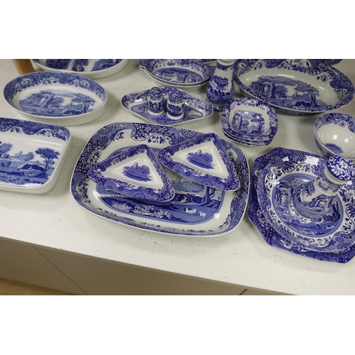 1402 - A collection of Spode Italian blue and white various sized serving dishes, cruets etc