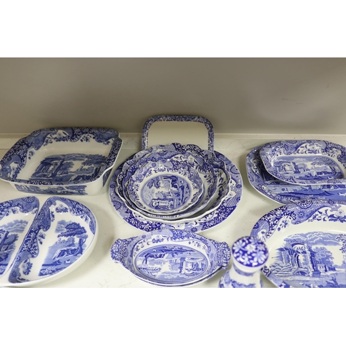 1402 - A collection of Spode Italian blue and white various sized serving dishes, cruets etc