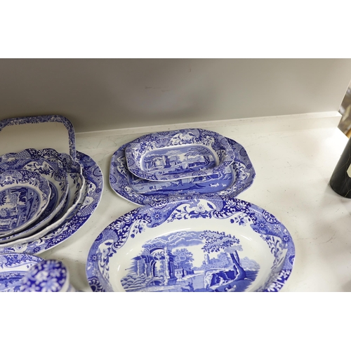 1402 - A collection of Spode Italian blue and white various sized serving dishes, cruets etc