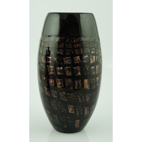 1422 - ** ** Vittorio Ferro (1932-2012) A Murano glass, black ground vase, with a spiral design of small av... 