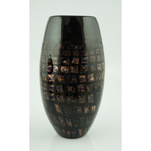 1422 - ** ** Vittorio Ferro (1932-2012) A Murano glass, black ground vase, with a spiral design of small av... 