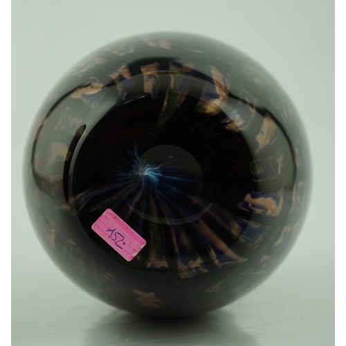 1422 - ** ** Vittorio Ferro (1932-2012) A Murano glass, black ground vase, with a spiral design of small av... 