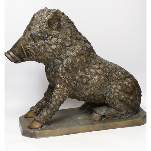 1424 - A large bronze model of a boar after Antonio Canova, 46cm high
Small dent outward to one edge of pli... 