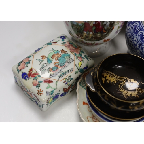 1429 - A 19th century Japanese Imari box and cover together with other Japanese, Chinese and European ceram... 