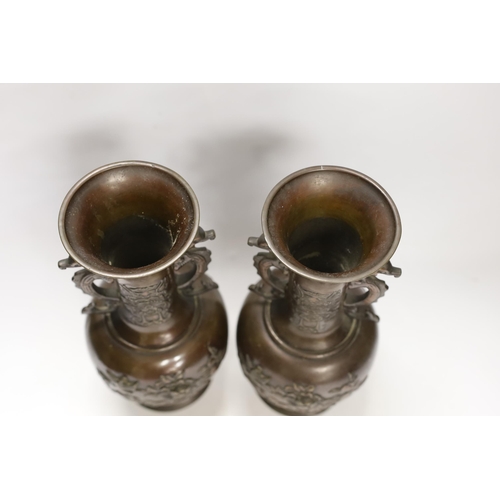 1430 - A pair of Japanese bronze vases, Meiji period, 31cm