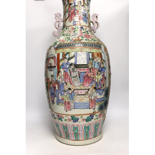 1431 - A large 19th century Chinese famille rose vase, damaged, 63cm