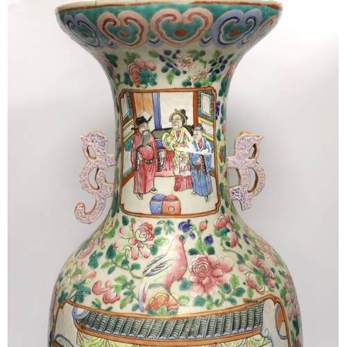 1431 - A large 19th century Chinese famille rose vase, damaged, 63cm